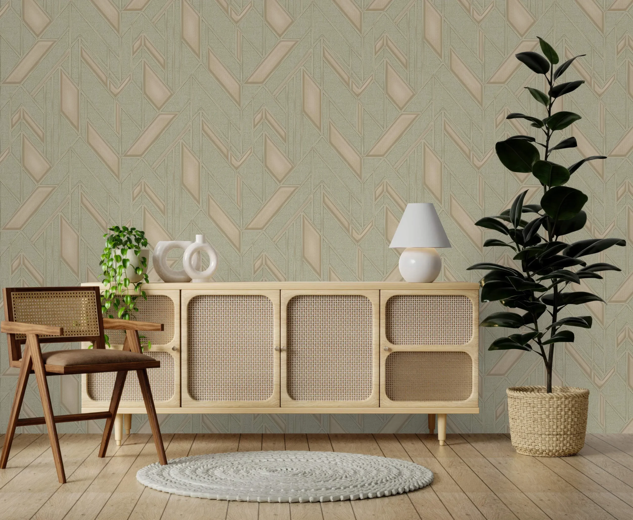 Green Embossed Wallpaper – Natural Aesthetic (24113-3)